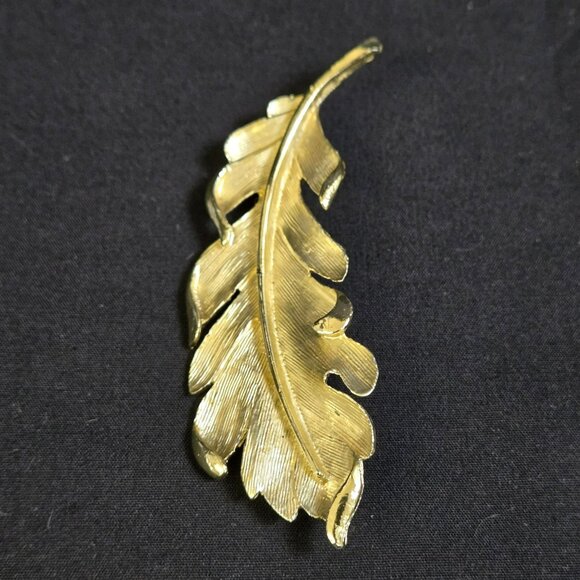 Vintage Gold-Tone Autumn Fall Curled Leaf Brooch Pin 3" - Picture 2 of 6